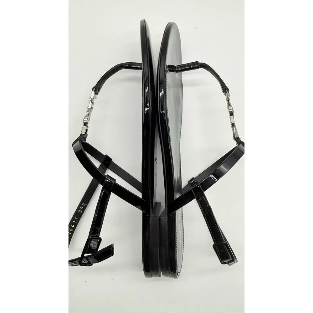 Saint Laurent Cassandra YSL Crystal Logo Sandals SZ: 37